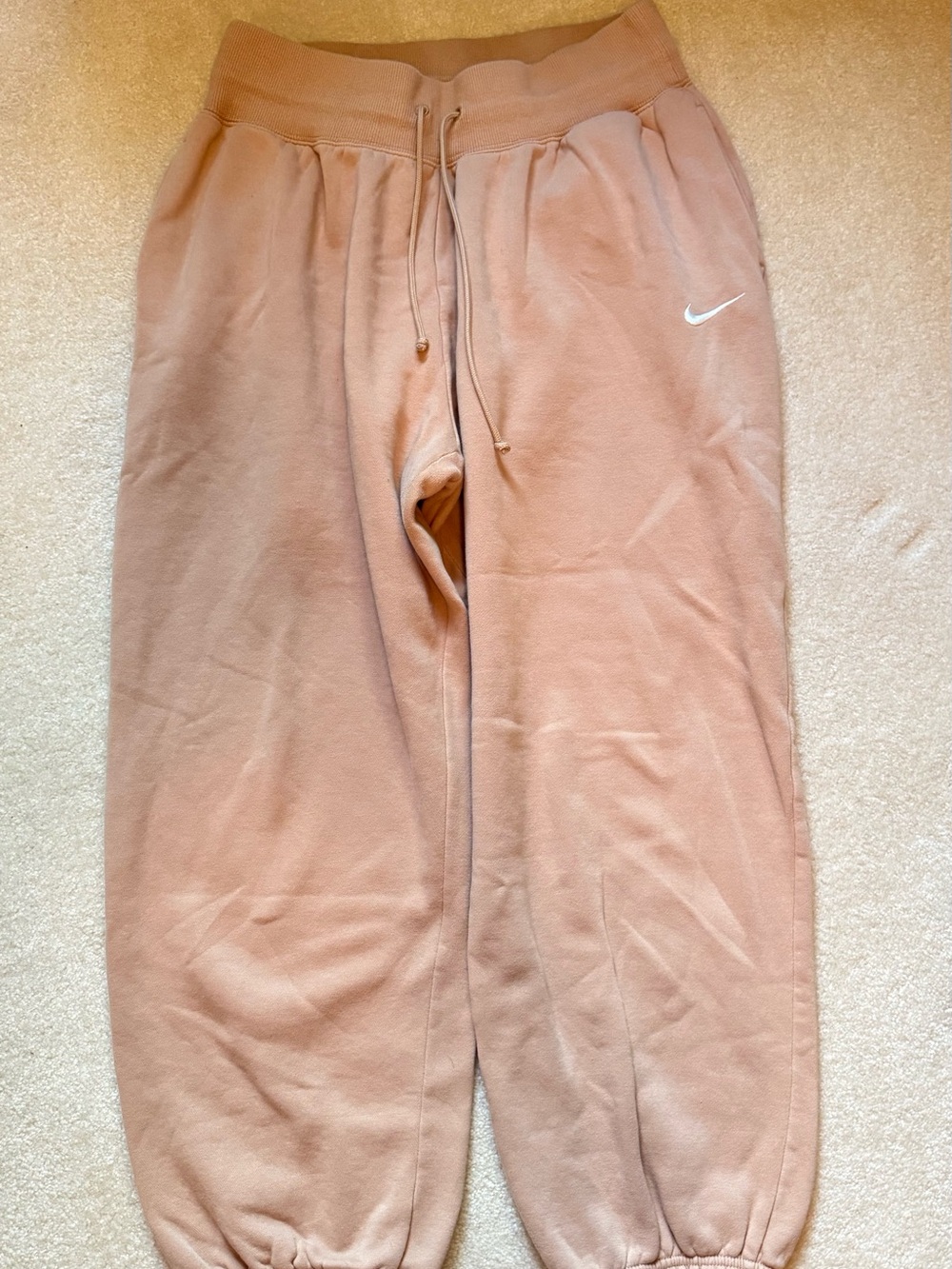 Nike Girls' Tan/Camel Fleece Joggers with White Swoosh